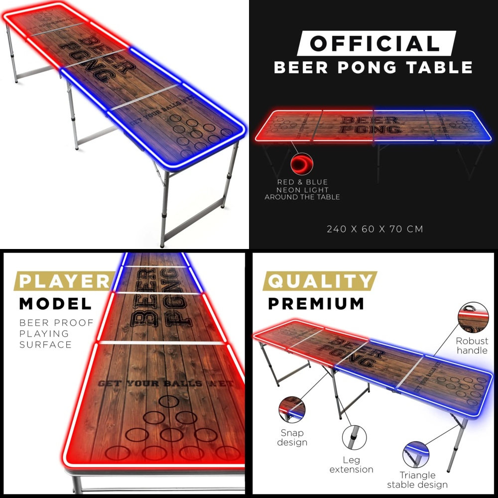 Party Games College - Meja Beer Pong Lipat Portabel LED